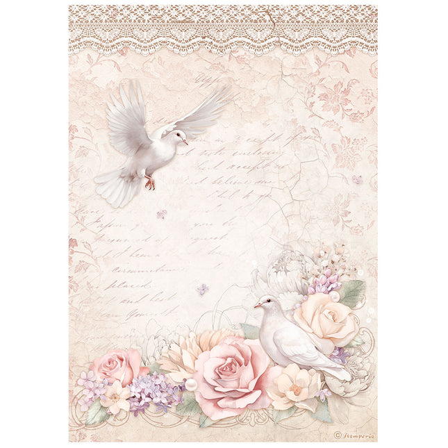A4 Rice paper packed - Romance Forever doves