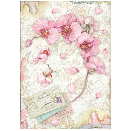 A4 Rice paper packed - Orchids and Cats pink orchid