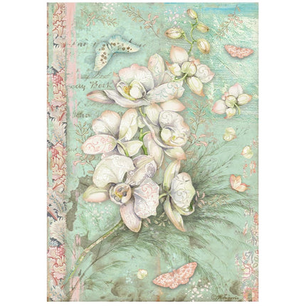 A4 Rice paper packed - Orchids and Cats white orchid