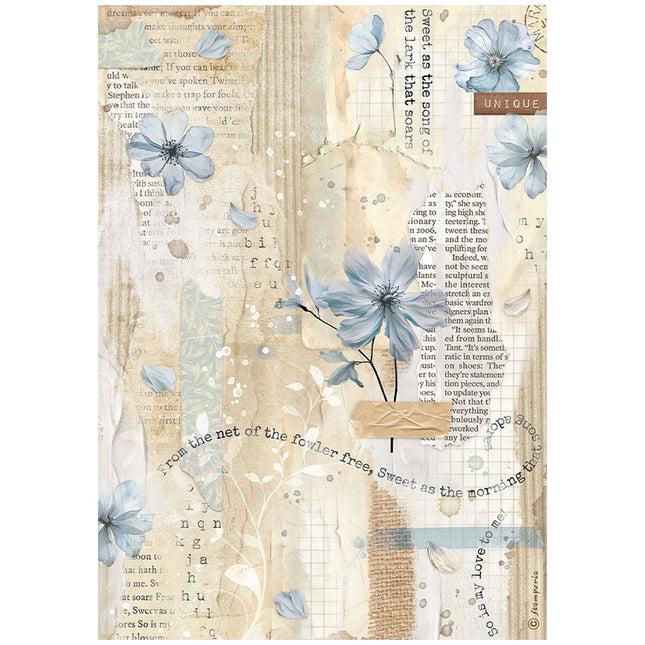 A4 Rice paper packed - Create Happiness Secret Diary blue flower