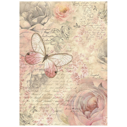 A4 Rice paper packed - Shabby Rose butterfly