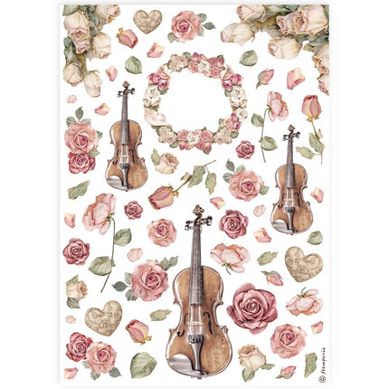 A4 Rice paper packed - violins and roses