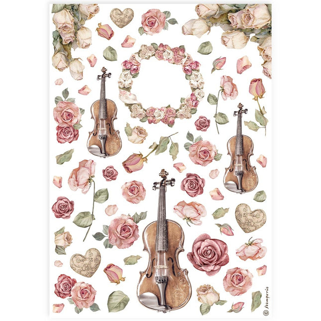 A4 Rice paper packed - violins and roses