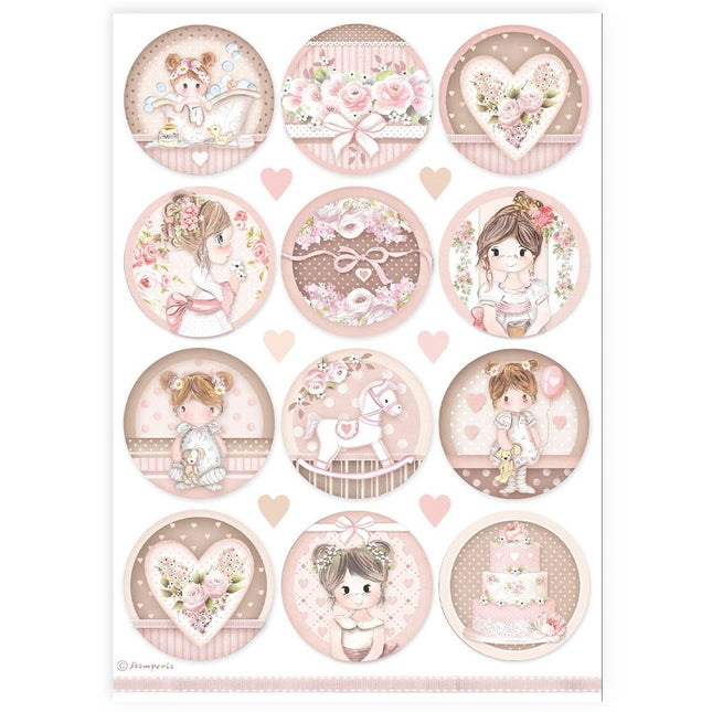 A4 Rice paper packed - baby girl rounds