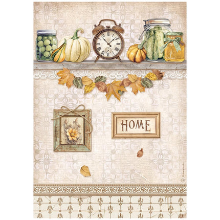 A4 Rice paper packed - Golden Harmony clock and pumpkins