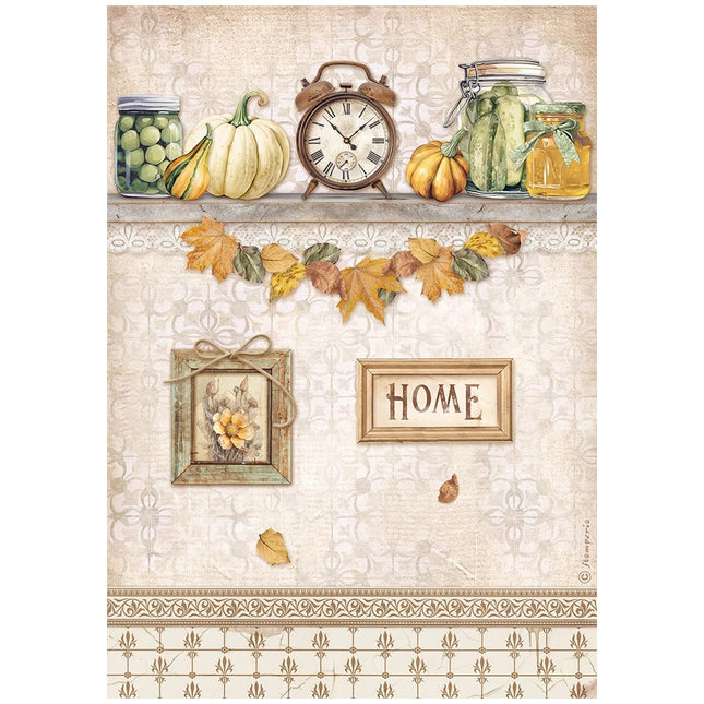 A4 Rice paper packed - Golden Harmony clock and pumpkins