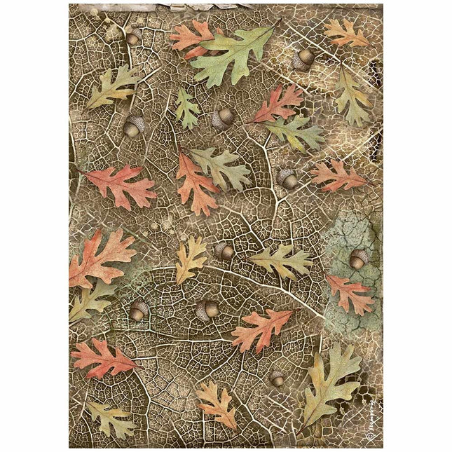 A4 Rice paper packed - Forest acorns and leaves