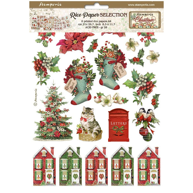 Selection 6 Rice paper A4 - Classic Christmas