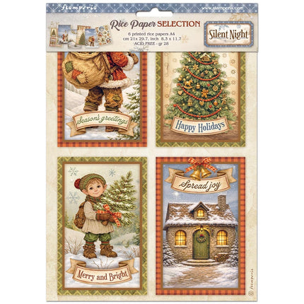 Printed 6 Rice paper A4 selection for Art and Craft - Silent Night