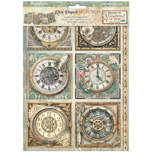 Printed 6 Rice paper A4 selection for Art and Craft - Gardens of Time