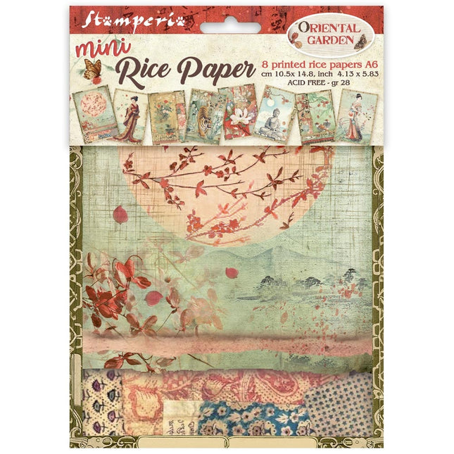 Printed Mini Rice paper A6 8 sheets for Art and Craft - Oriental Garden