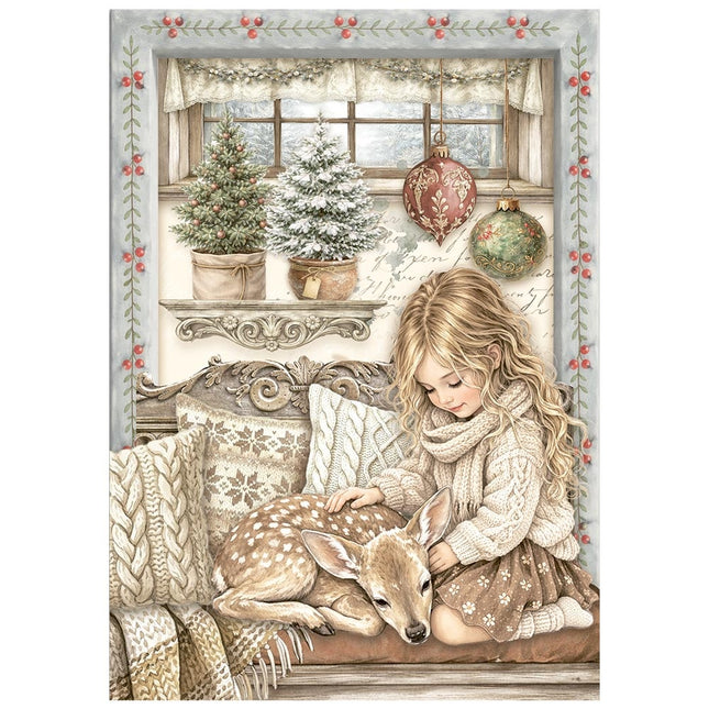 Printed Mini Rice paper A6 8 sheets for Art and Craft - White Christmas