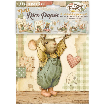 Printed Mini Rice paper A6 8 sheets for Art and Craft - Cozy Family