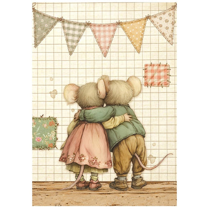 Printed Mini Rice paper A6 8 sheets for Art and Craft - Cozy Family