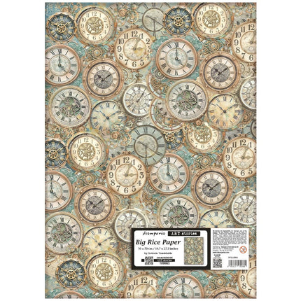 Printed Rice paper for Art and Craft cm 50X70 - Gardens of Time clocks pattern