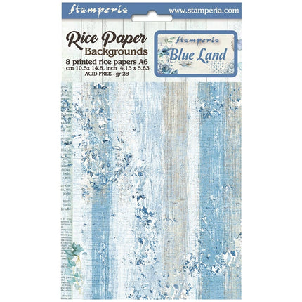 Selection 8 Rice paper A6 backgrounds - Blue Land