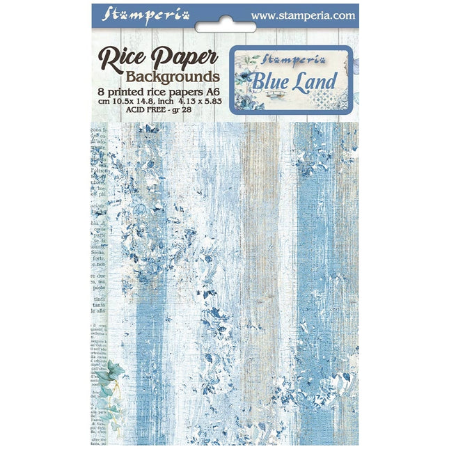 Selection 8 Rice paper A6 backgrounds - Blue Land