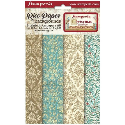 Selection 8 Rice paper A6 backgrounds - Christmas Greetings
