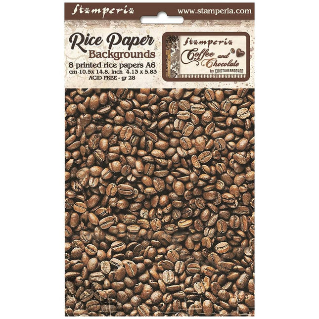 Selection 8 Rice paper A6 backgrounds - Coffee and Chocolate