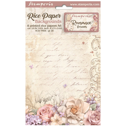 Selection 8 Rice paper A6 backgrounds - Romance Forever