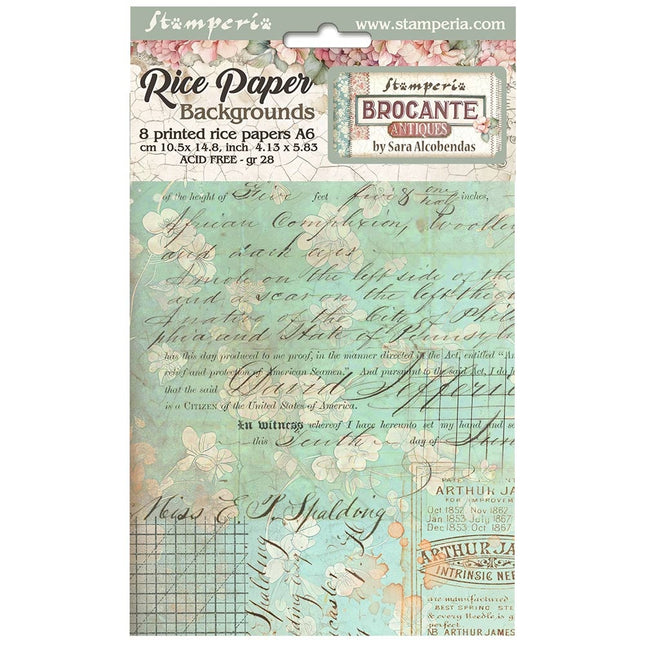 Selection 8 Rice paper A6 backgrounds - Brocante Antiques