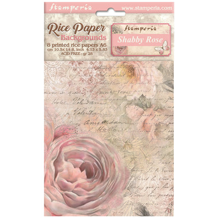 Selection 8 Rice paper A6 backgrounds - Shabby Rose
