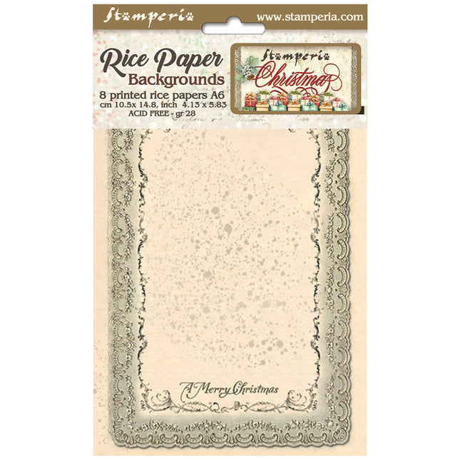 Selection 8 Rice paper A6 backgrounds - Classic Christmas