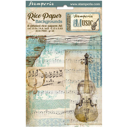 Selection 8 Rice paper A6 backgrounds - Music