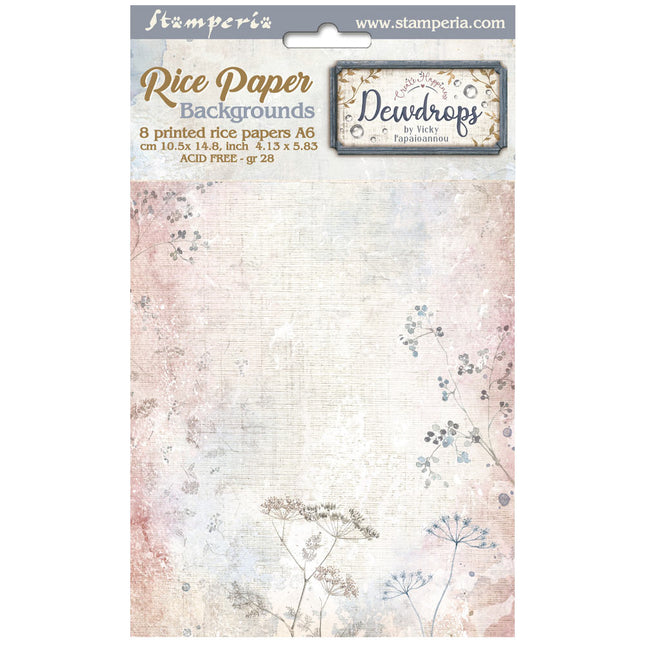 Selection 8 Rice paper A6 backgrounds - Create Happiness Dewdrops