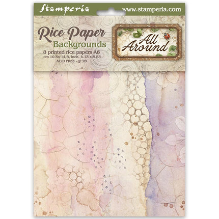 Printed 8 Rice paper A6 backgrounds selection for Art and Craft - All Around