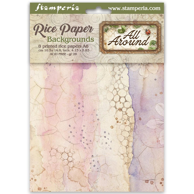 Printed 8 Rice paper A6 backgrounds selection for Art and Craft - All Around