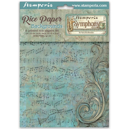 Printed 8 Rice paper A6 backgrounds selection for Art and Craft - Symphony
