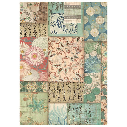 Printed 8 Rice paper A6 backgrounds selection for Art and Craft - Oriental Garden