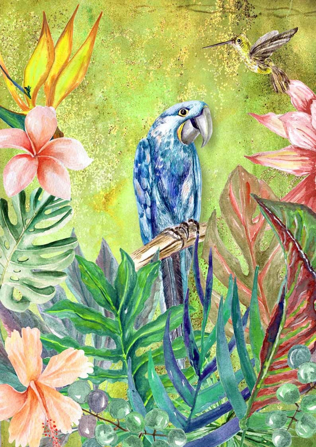 Tropical BLUE Bird with Green Background Rice Paper A4