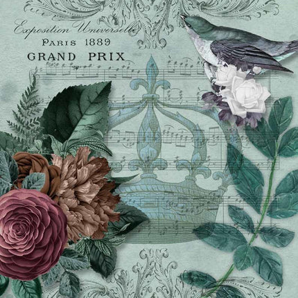 Royal Music Blue Bird and Flowers with Crown Rice Paper A4