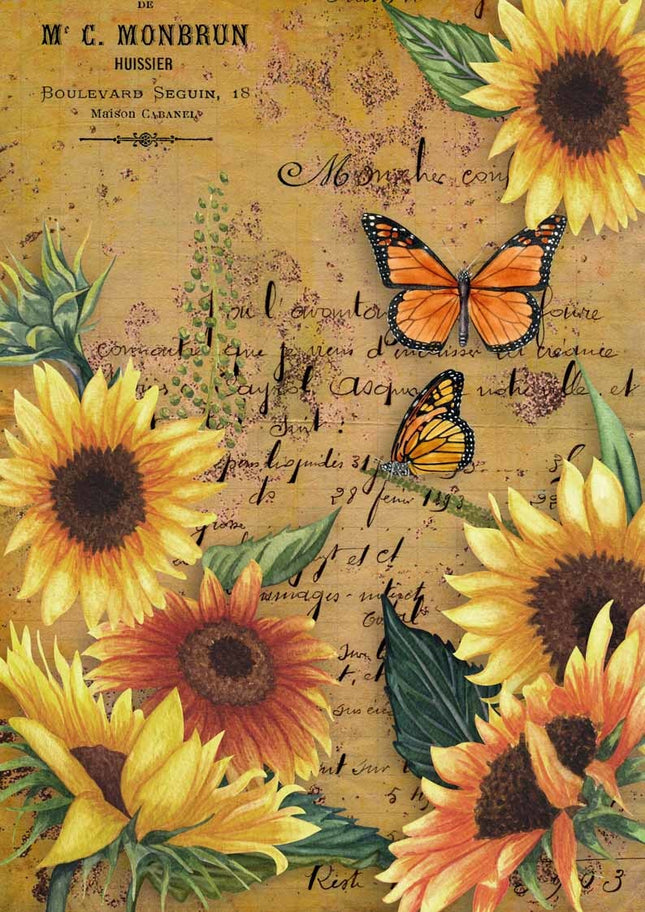 Sunflowers and Monarch Butterfly Rice Paper A3