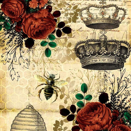 Queen Bee and Red Roses with Beehive Rice Paper A4