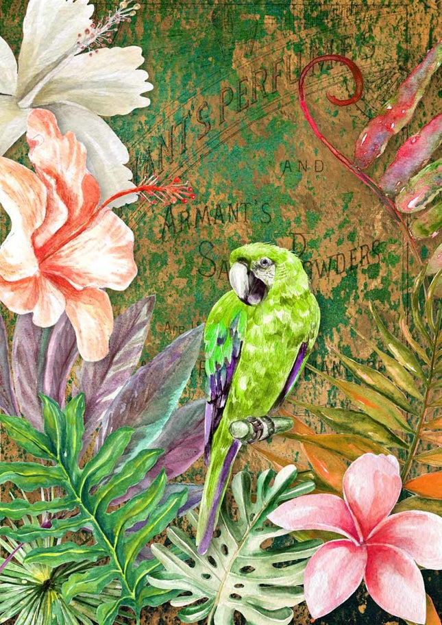 Tropical Green Bird Rice Paper A4