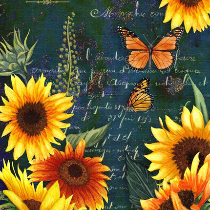 Sunflowers and Monarch Green Butterfly Rice Paper A4