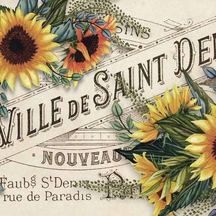 Sunflowers with Ville de St Denis Label Rice Paper A4
