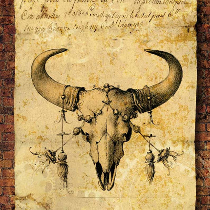 Grunge Bull Skull with Brick Background Rice Paper A4