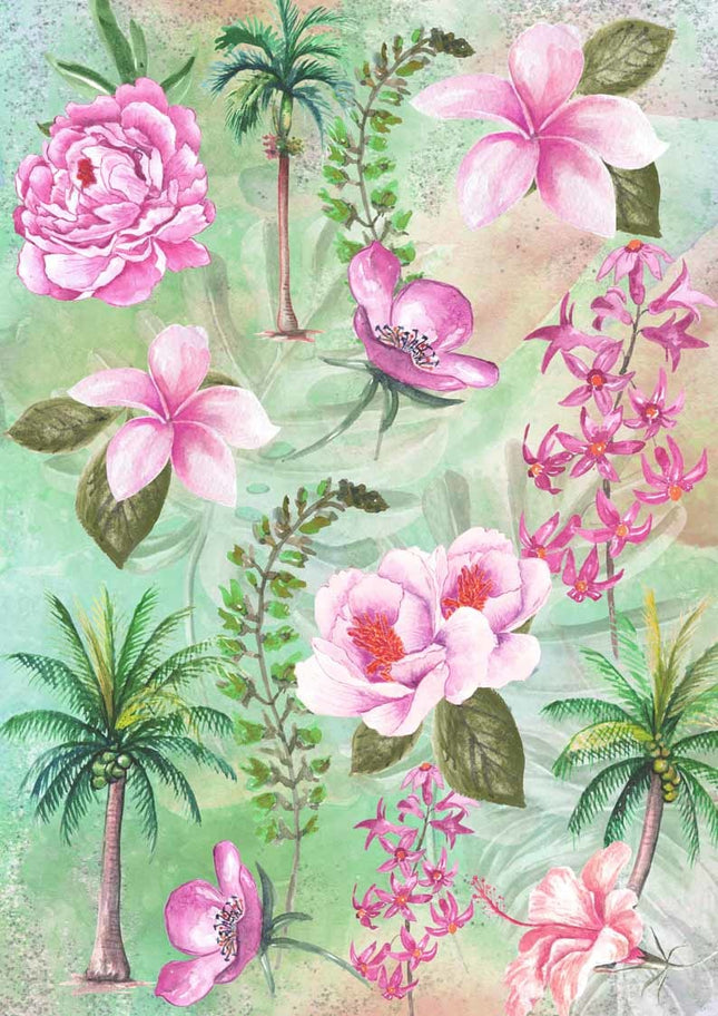 Tropical Floral Collage Rice Paper A4