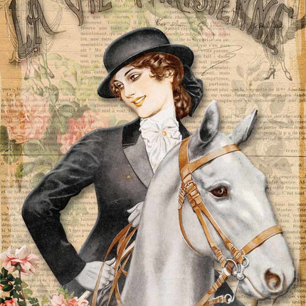 La Vie Parisienne Girl with Horse French Rice Paper A4