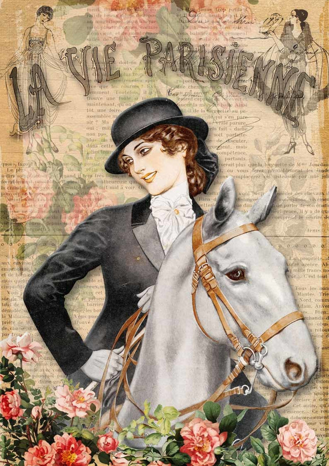 La Vie Parisienne Girl with Horse French Rice Paper A4