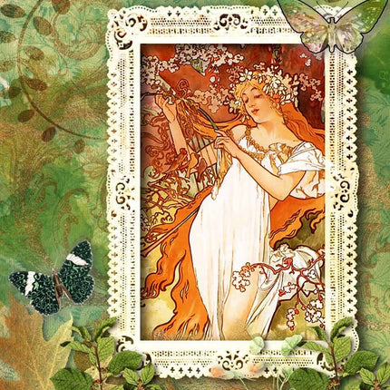 Woodland Framed Mucha Girl Rice Paper A4