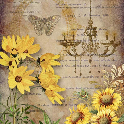 Elegant Sunflowers with Chandelier Rice Paper A4