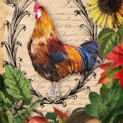 Autumn Rooster with Harvest Vegetables Rice Paper A4