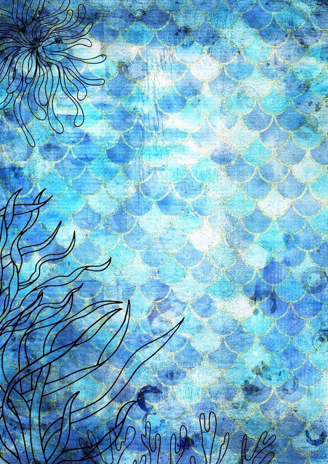 Deep Blue Mermaid Scales A4