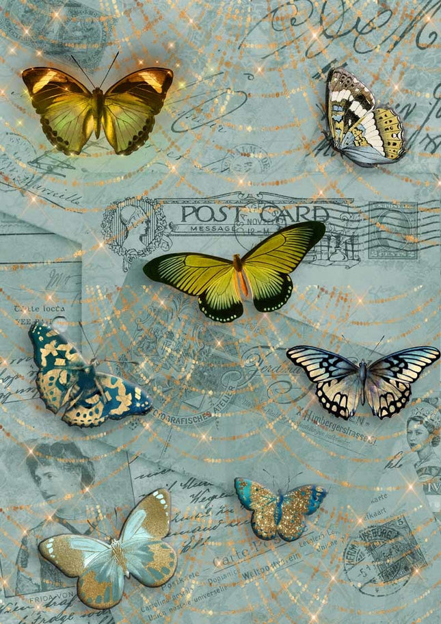 Painted Butterflies on Postcards A4
