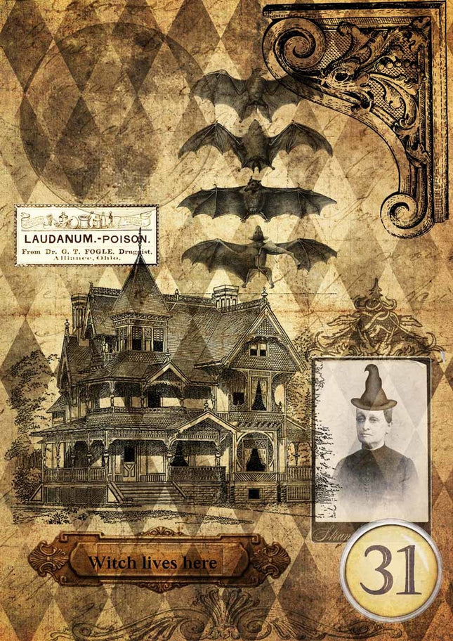 Halloween Haunted House with Witch A4